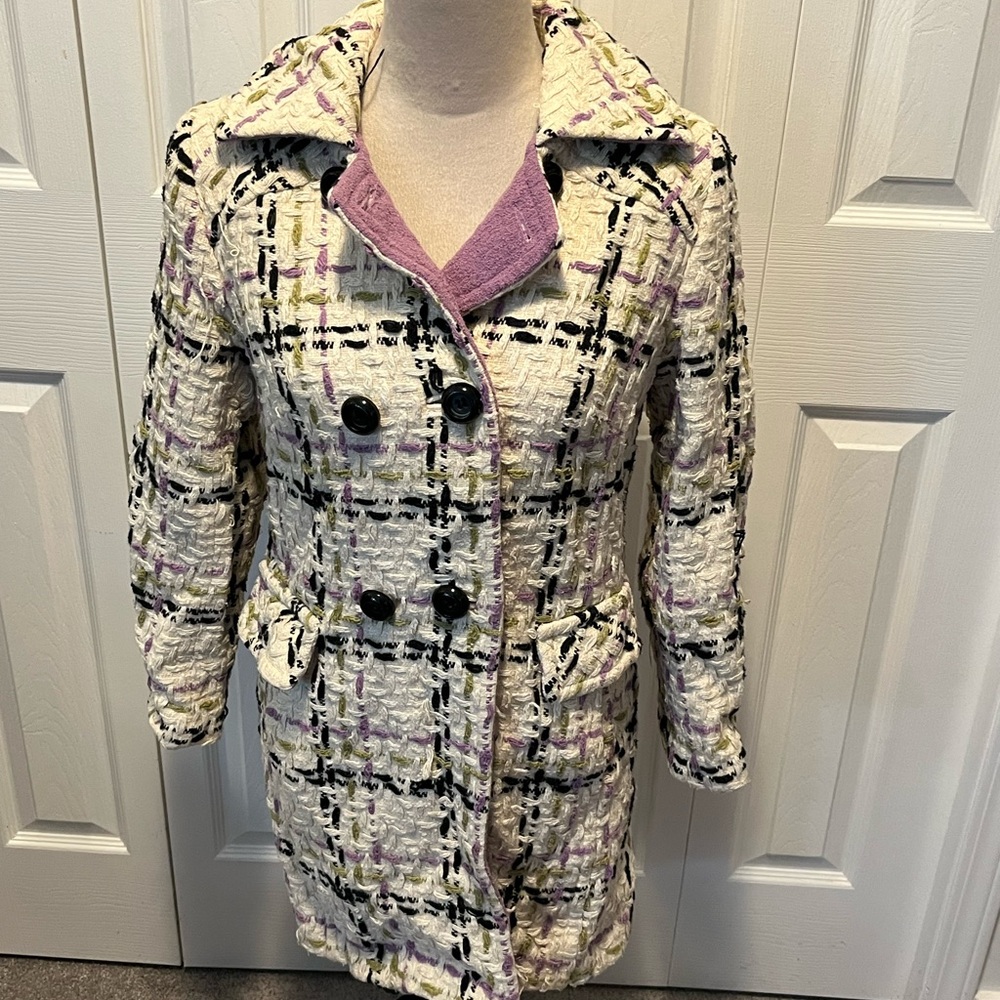 Milly of New York size 8 Women's Plaid Coat with Purple Accents